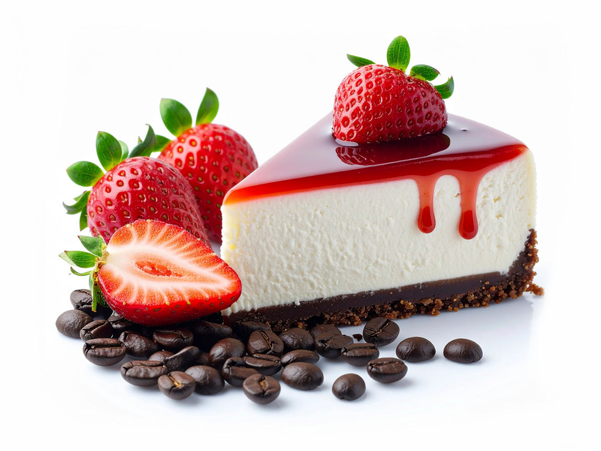 Café tarta de queso y fresas